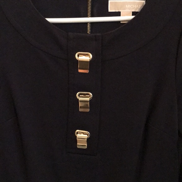 EUC MICHAEL KORS LONG SLEEVE DRESS GOLD CLIPS & EXPOSED BACK ZIP FRONT POCKETS - Picture 2 of 10